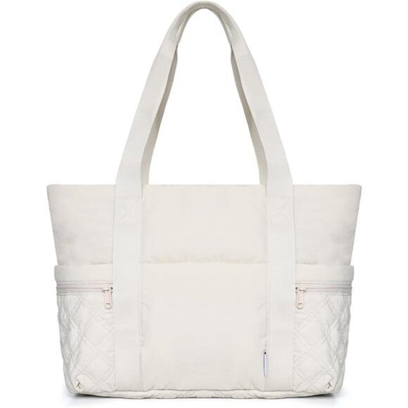Tote Bag, Lightweight Quilted Puffer Tote White - Picture 1 of 8
